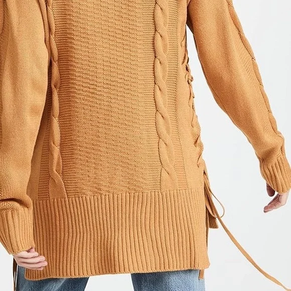 WAYF Dani Side Lace-up Sweater In Camel - Picture 4 of 8